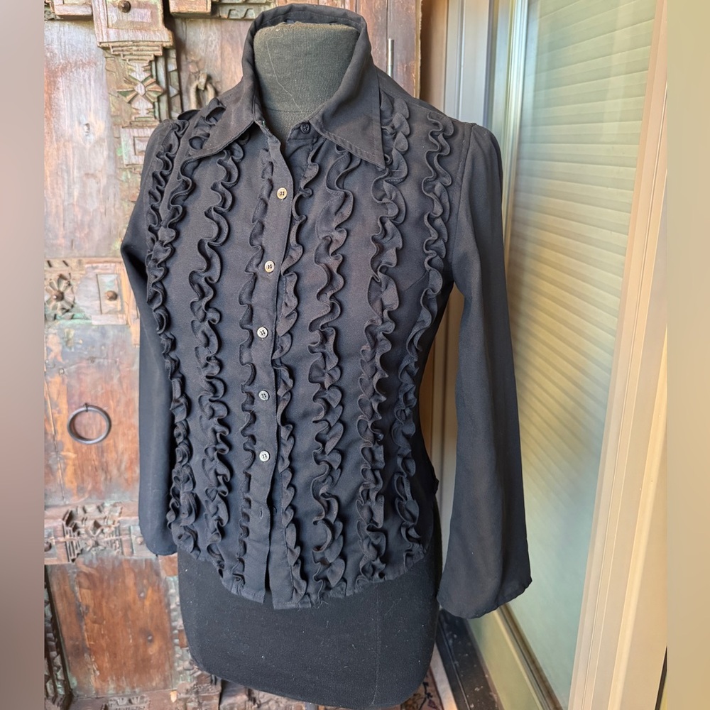 Tommy Hilfiger Black Ruffled Long Sleeve Blouse